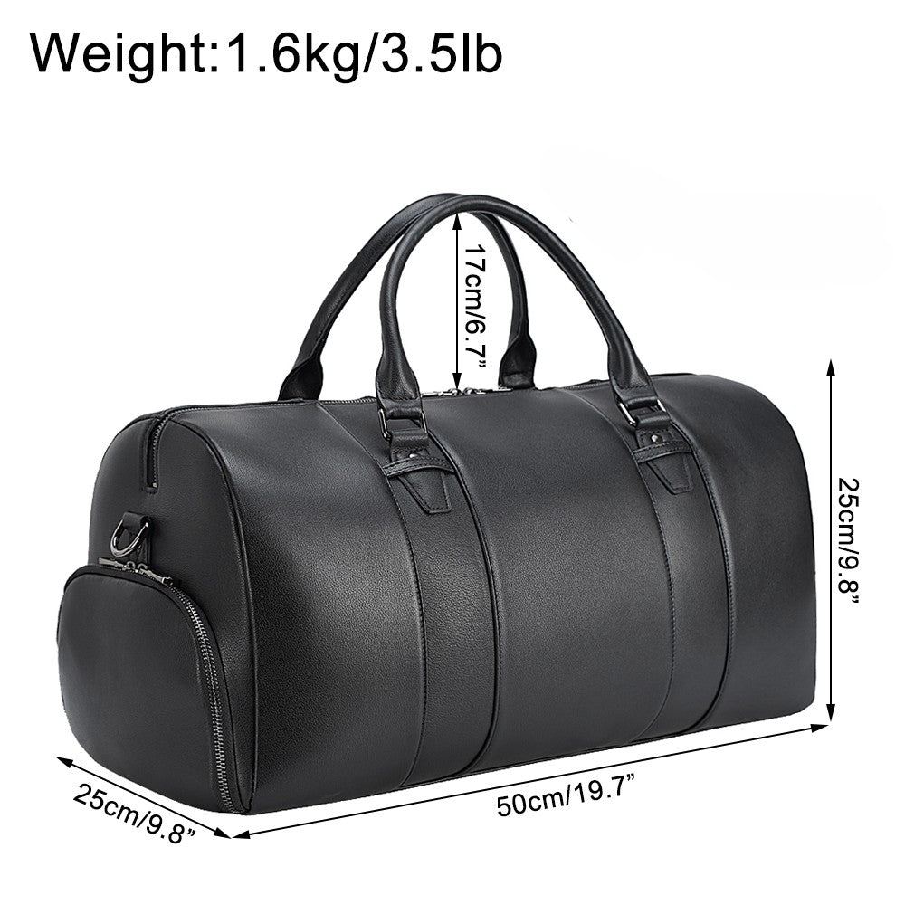 Genuine Leather Weekender Duffel Bag with Shoe Compartment – Overnight, Gym, and Travel Bag