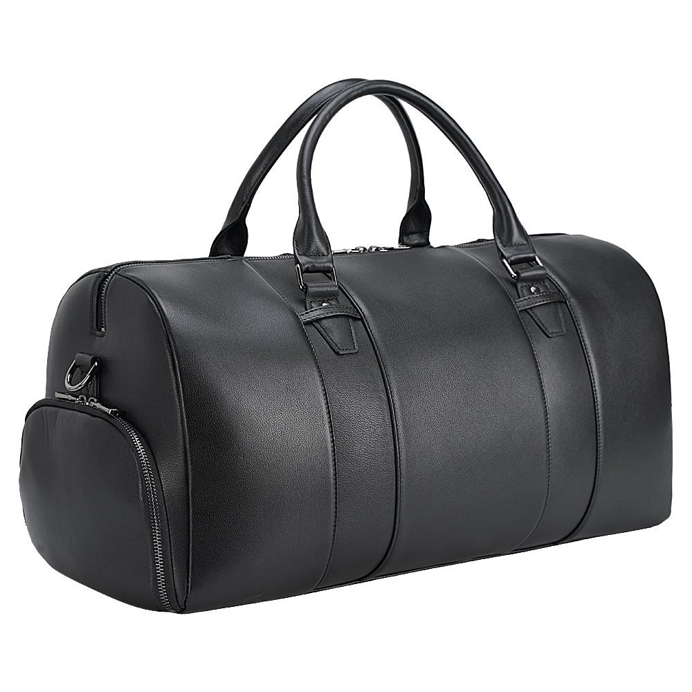 Genuine Leather Weekender Duffel Bag with Shoe Compartment – Overnight, Gym, and Travel Bag