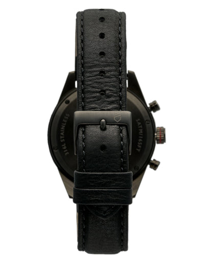 Italian leather watch strap with black engraved buckle